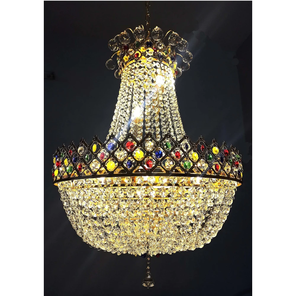 SHRI MAHAL ANTIQUES® LED Crystal Chandelier Ceiling Lamp jHHOMAR Chandelier Chandelier Ceiling Lamp Glass Crystal Big Size Jhhomar Lamp Ceiling Light for Living Room/Hall/Bed Room etc. Chandelier Ceiling
