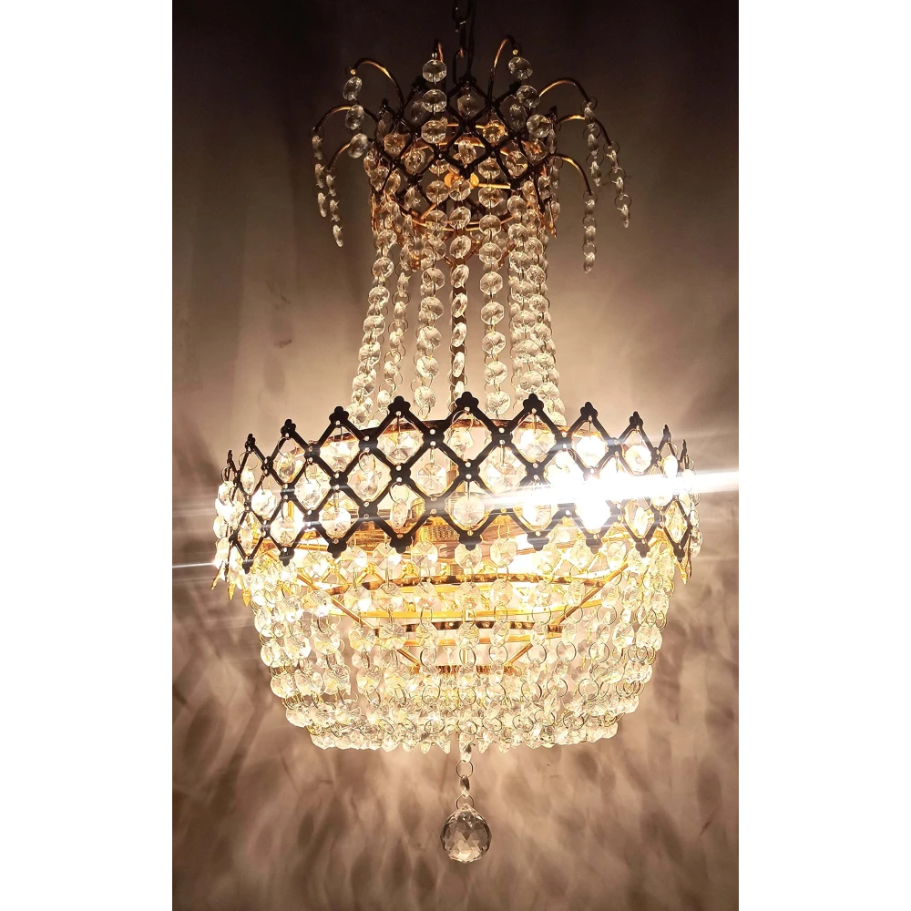SHRI MAHAL ANTIQUES Crystal Chandelier Light Suitable for Living Room Bed Room Hall Decorative etc Chandelier Ceiling Lamp (Gold, Clear)