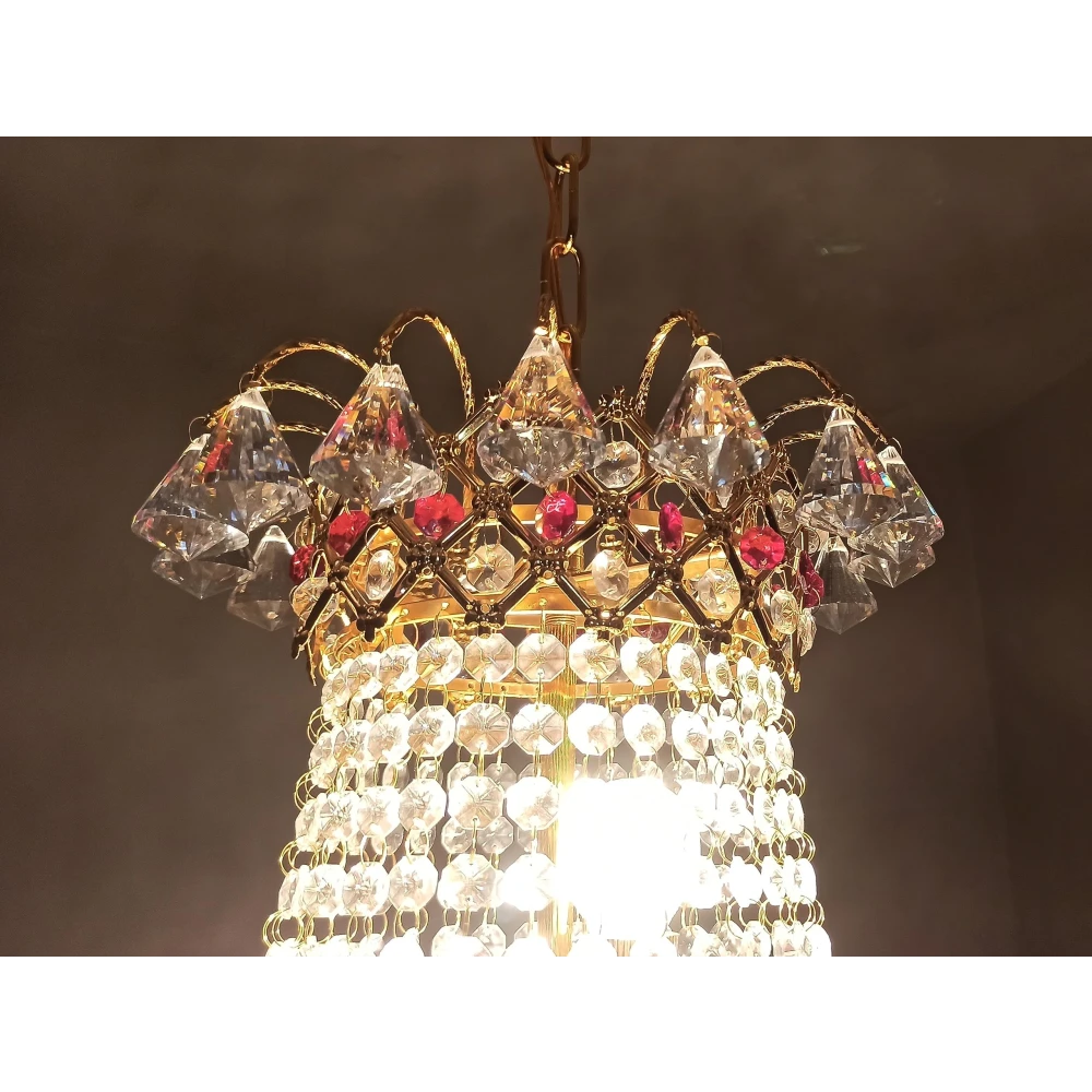 SHRI MAHAL ANTIQUES LED Crystal Big Size Jhumar Ceiling Light for Living Room/Hall/Bed Room