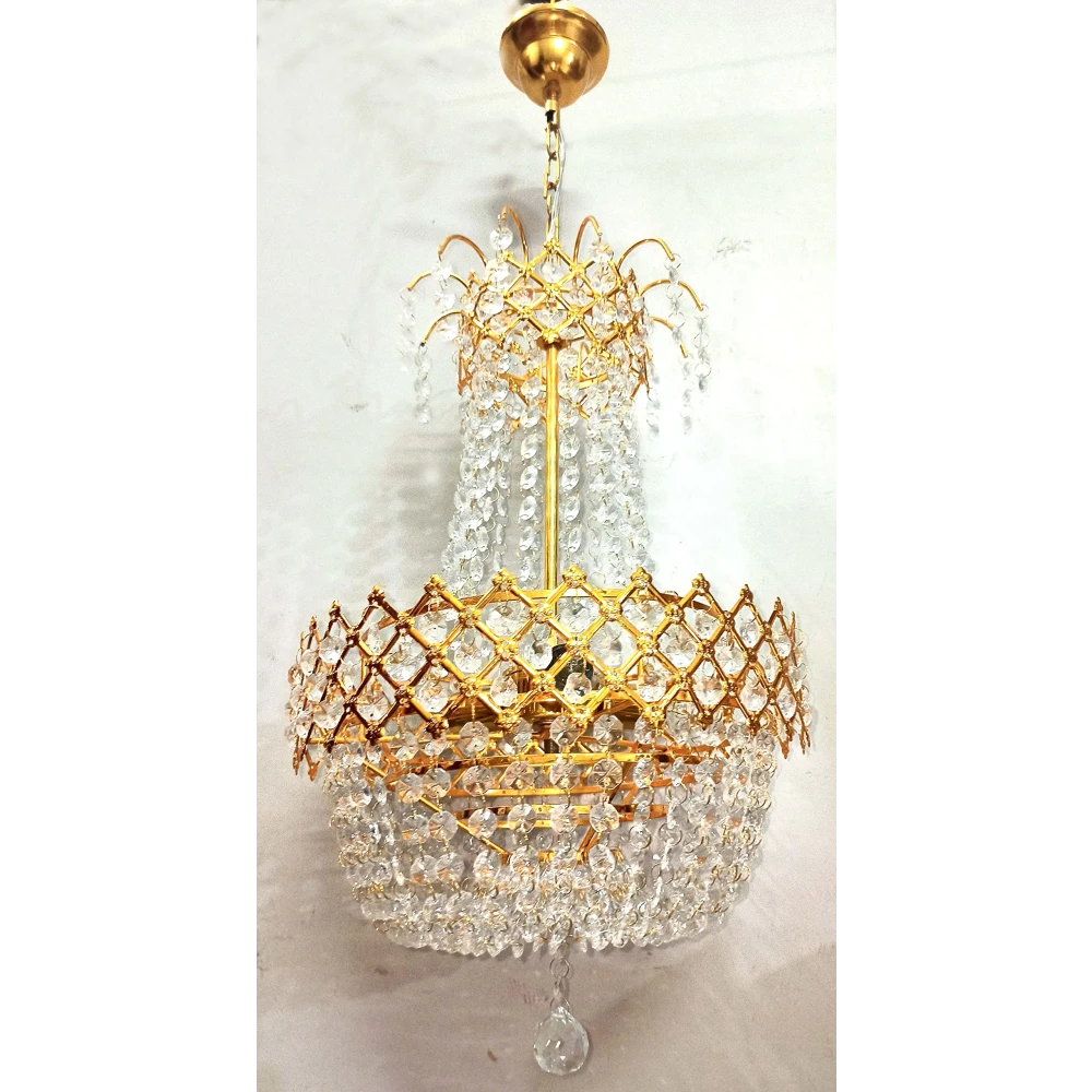 SHRI MAHAL ANTIQUES Crystal Chandelier Light Suitable for Living Room Bed Room Hall Decorative etc Chandelier Ceiling Lamp (Gold, Clear)