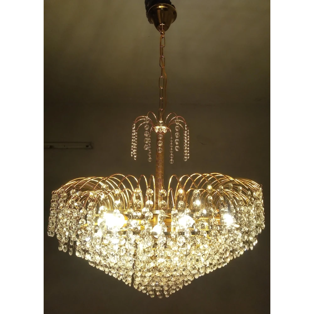 SHRI MAHAL ANTIQUES LED Crystal Big Size Jhhomar Lamp Ceiling Light for Living Room/Hall/Bed Room Chandelier Ceiling Lamp (Gold, Clear