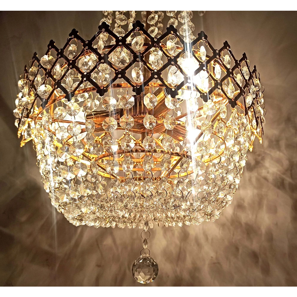 SHRI MAHAL ANTIQUES Crystal Chandelier Light Suitable for Living Room Bed Room Hall Decorative etc Chandelier Ceiling Lamp (Gold, Clear)