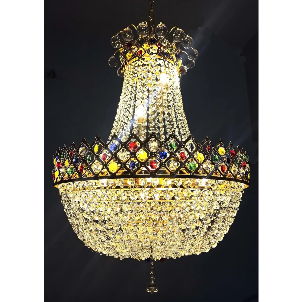 SHRI MAHAL ANTIQUES LED Crystal Big Size Jhumar Ceiling Light for Living Room/Hall/Bed Room Hall Decorative