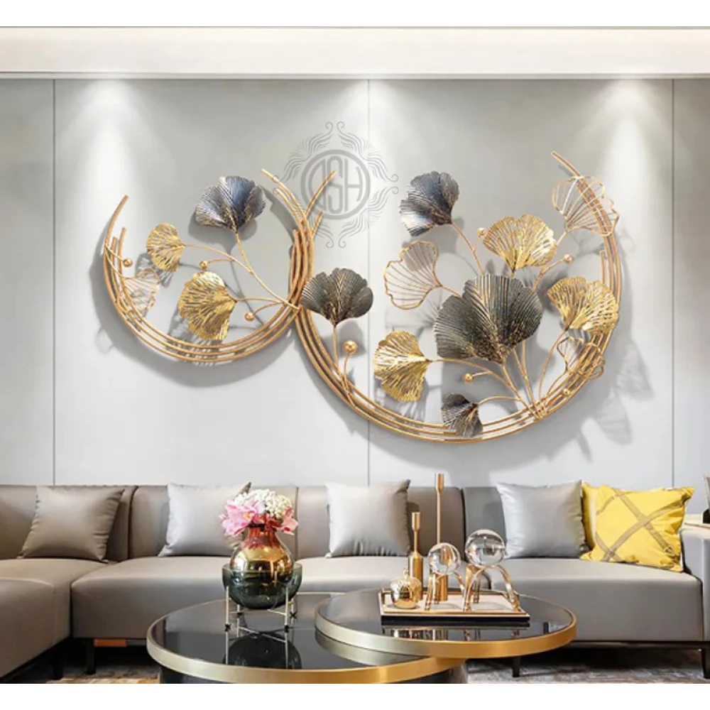 Wall Art Metal Round Shaped Beautiful Leaf Wall Arts For Home Hotel Decorative