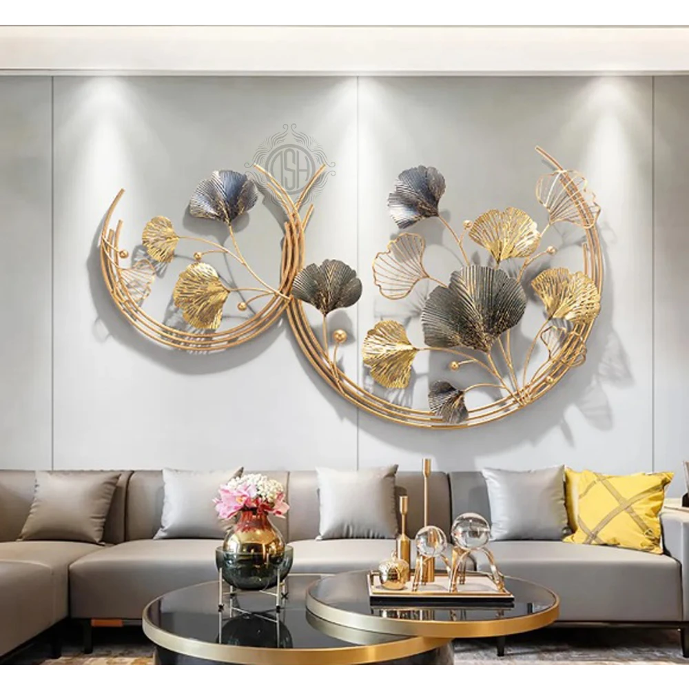 Wall Art Metal Round Shaped Beautiful Leaf Wall Arts For Home Hotel Decorative