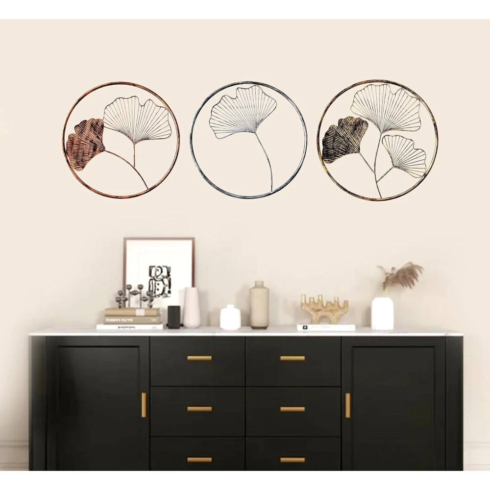 Metal Wall Art Multicolor Decorative Metal Gingko leaf (Set Of 3) Wall Decor