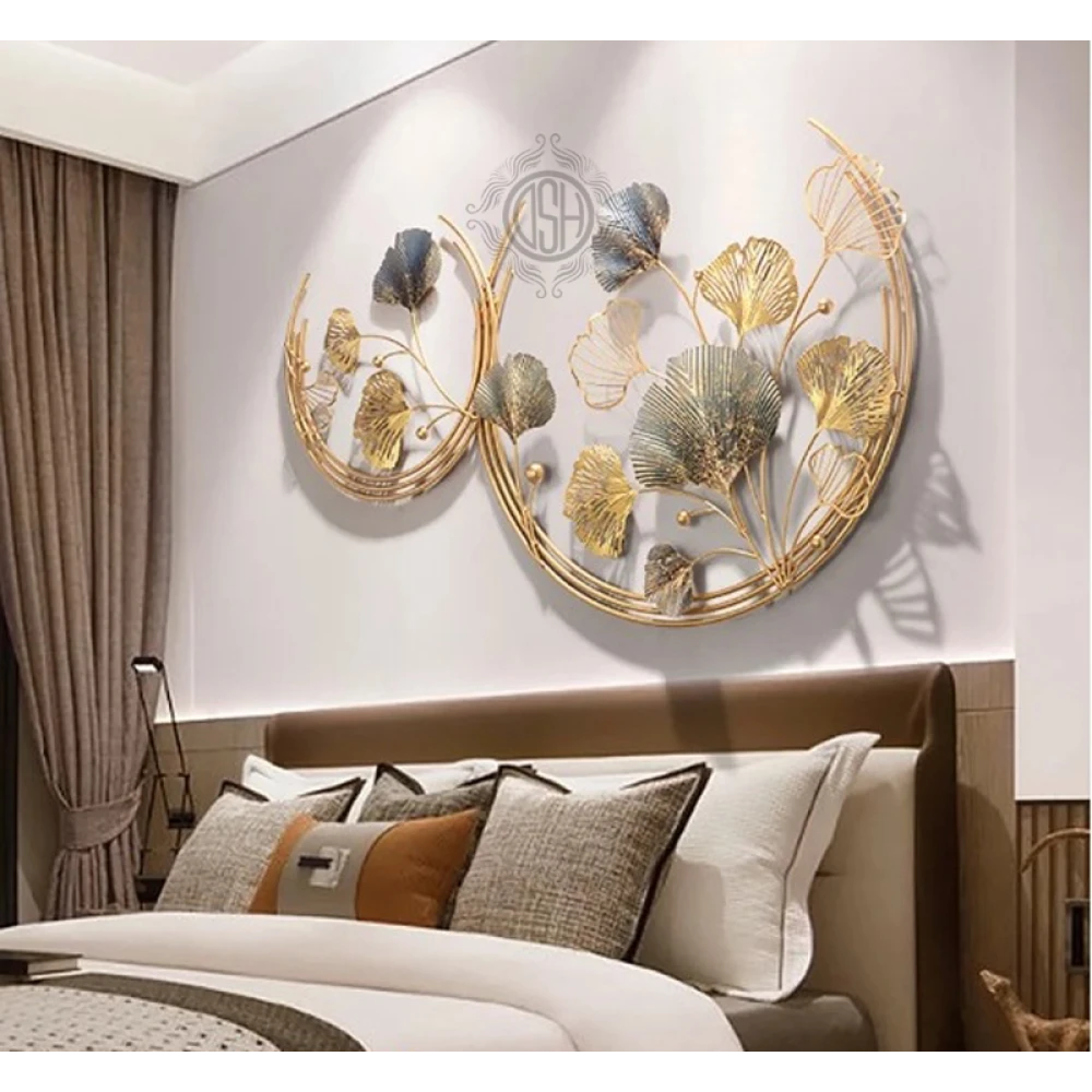 Wall Art Metal Round Shaped Beautiful Leaf Wall Arts For Home Hotel Decorative