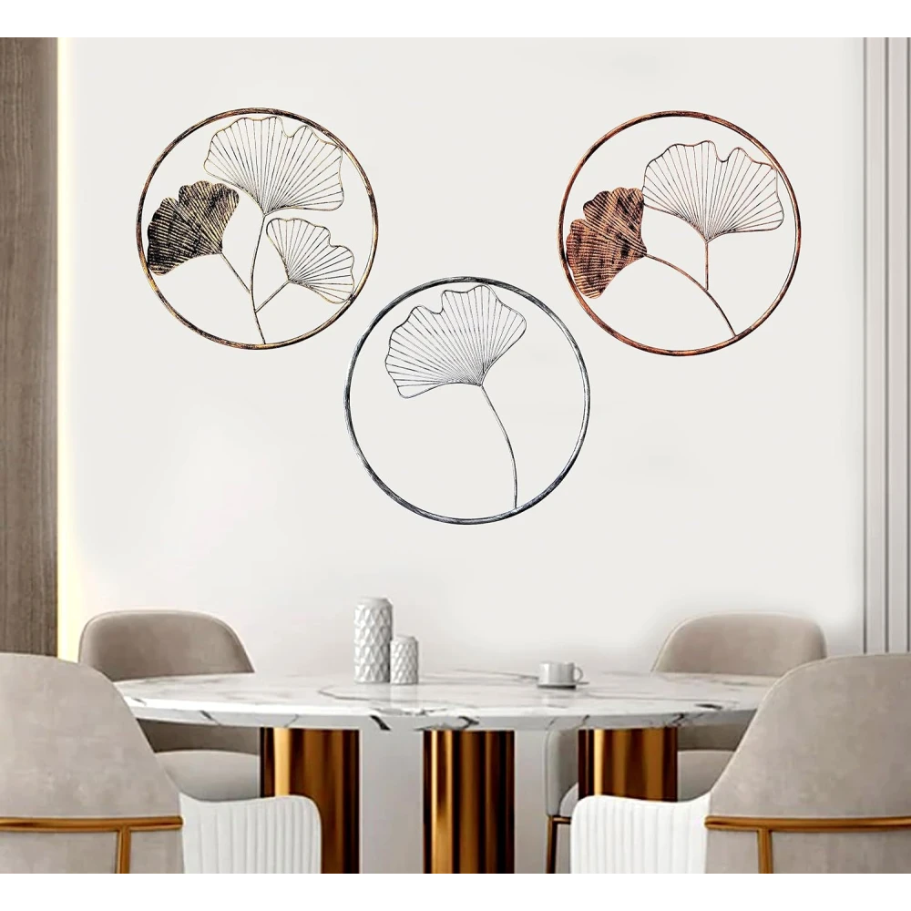 Metal Wall Art Multicolor Decorative Metal Gingko leaf (Set Of 3) Wall Decor
