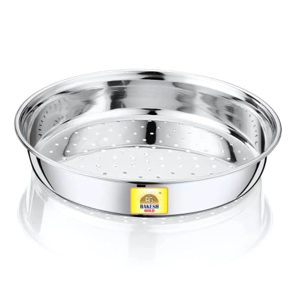 Rakesh Gold Stainless Steel Colander & Strainer for Kitchen Use – Multi-Use Channi/Steel Chalni with Holes for Washing Rice, Fruits, Vegetables & Wheat (Regular Size) (Large Size, Hole CHALNI)