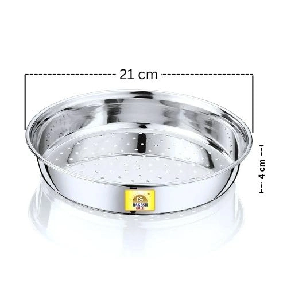 Rakesh Gold Stainless Steel Colander & Strainer for Kitchen Use – Multi-Use Channi/Steel Chalni with Holes for Washing Rice, Fruits, Vegetables & Wheat (Regular Size) (Small Size, Hole CHALNI)