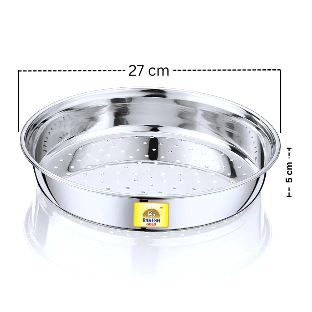 Rakesh Gold Stainless Steel Colander & Strainer for Kitchen Use – Multi-Use Channi/Steel Chalni with Holes for Washing Rice, Fruits, Vegetables & Wheat (Regular Size) (Large Size, Hole CHALNI)
