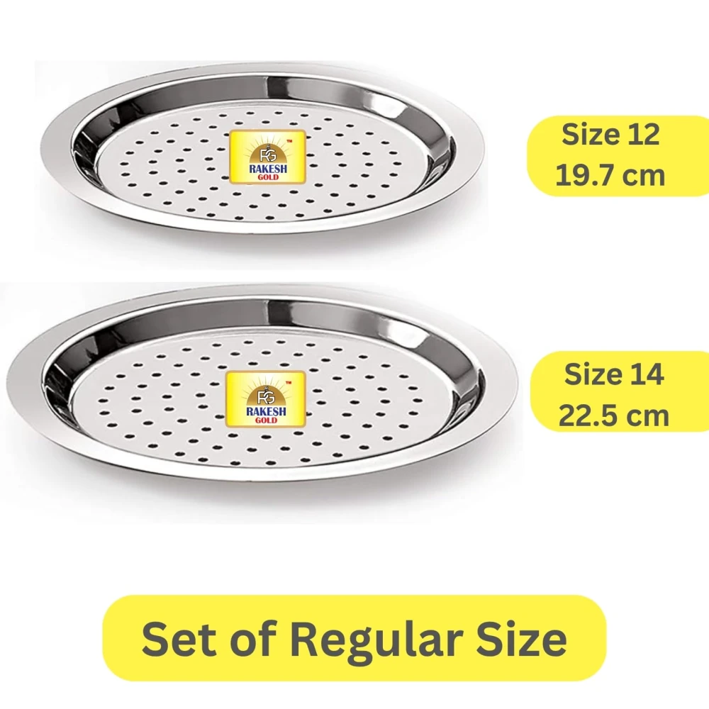Rakesh Gold Stainless Steel Heavy Gauge Lids for Utensils | Steel lid with hole for tope, pans, tapeli, multiuse- Dishwasher safe and BPA free ((2pcs) Hole lids, Regular)