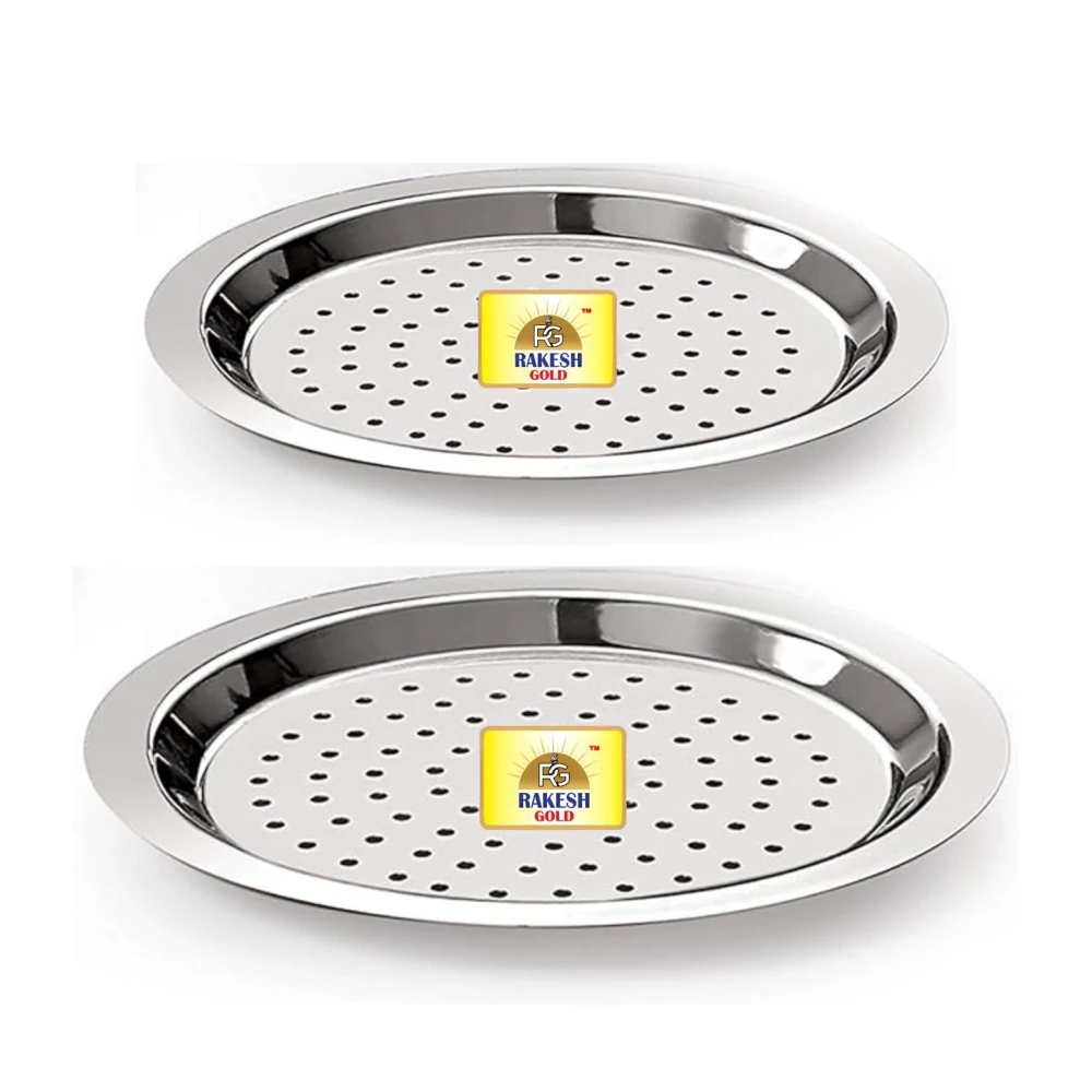 Rakesh Gold Stainless Steel Heavy Gauge Lids for Utensils | Steel lid with hole for tope, pans, tapeli, multiuse- Dishwasher safe and BPA free ((2pcs) Hole lids, Regular)
