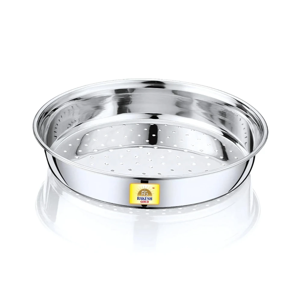 Rakesh Gold Stainless Steel Colander & Strainer for Kitchen Use – Multi-Use Channi/Steel Chalni with Holes for Washing Rice, Fruits, Vegetables & Wheat (Regular Size) (Small Size, Hole CHALNI)
