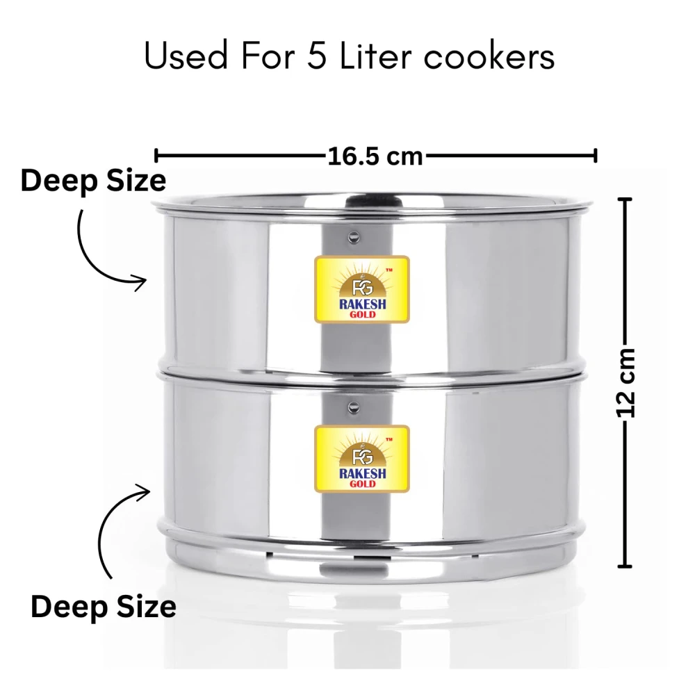 Rakesh Gold Stainless Steel Cooker Container/Cooker Separator suitable for 5 liter cookers | Stackable, Food Grade, Rust-Free, Easy to Clean (cooker separator, Suitable for 5 litre Cooker)