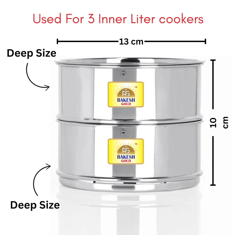 Rakesh Gold Stainless Steel Cooker Container/Cooker Separator | Stainless Steel, Stackable, Food Grade, Rust-Free, Easy to Clean (1, cooker separator, Suitable for 3 litre Inner lid Cooker)