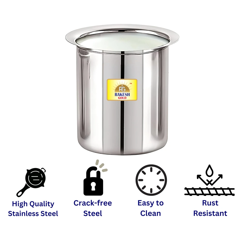 Rakesh Gold Stainless Steel Ganj/Milk Boiler/Milk Pot/Long Tapeli Set (0.9L & 1.25L) | Heavy-Duty Steel, Rust-Free, Ideal for Boiling Milk & Cooking (2 Pcs Set, Regular)