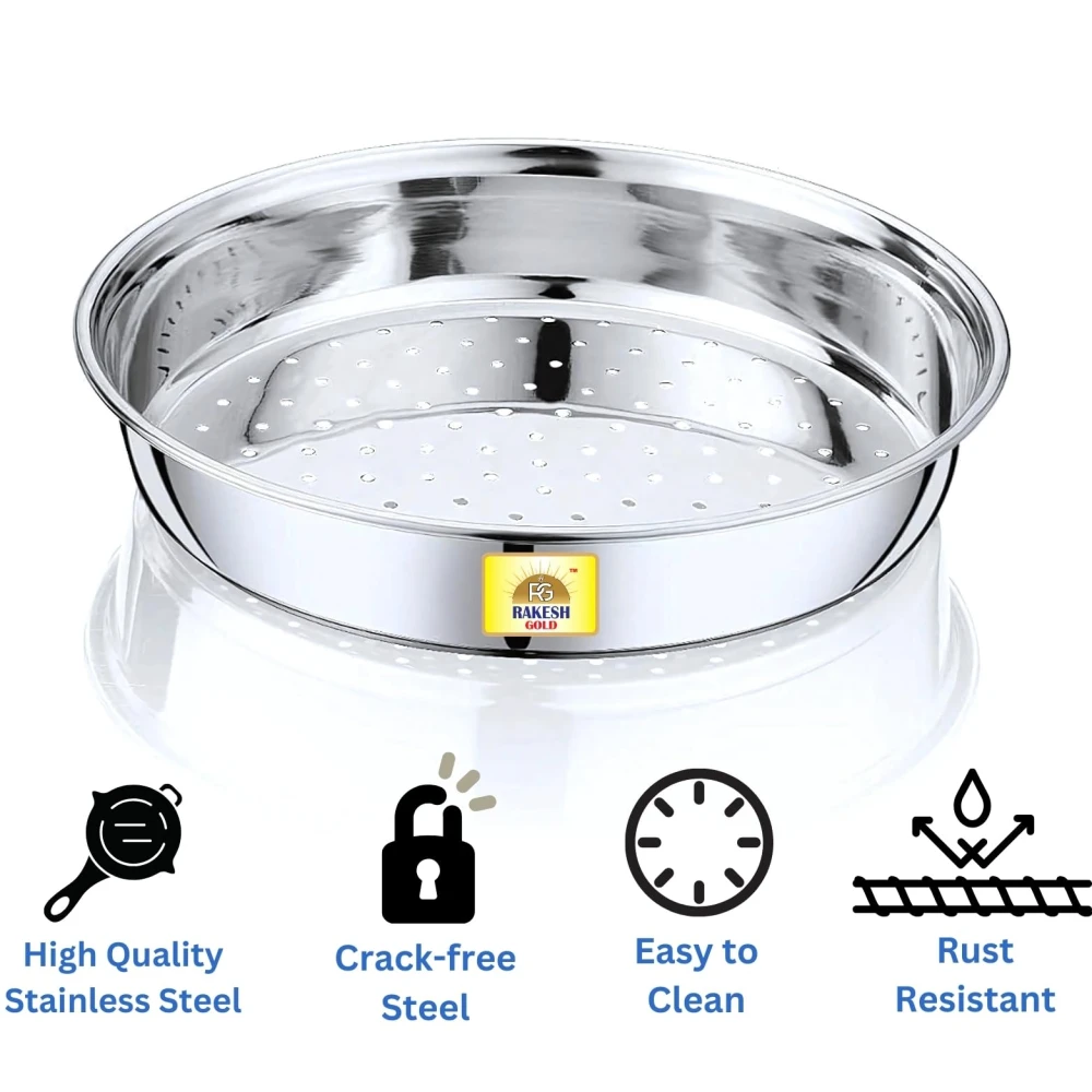Rakesh Gold Stainless Steel Colander & Strainer for Kitchen Use – Multi-Use Channi/Steel Chalni with Holes for Washing Rice, Fruits, Vegetables & Wheat (Regular Size) (Small Size, Hole CHALNI)