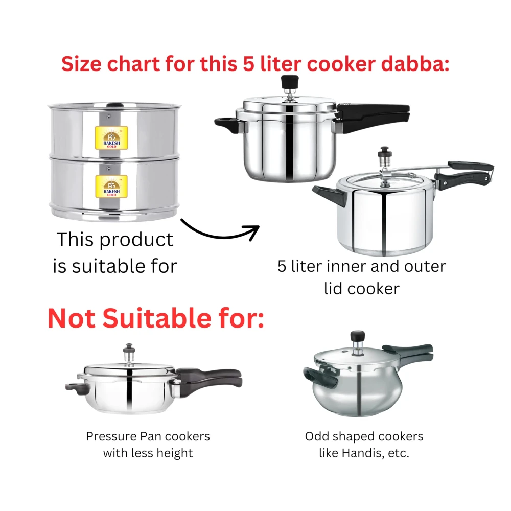 Rakesh Gold Stainless Steel Cooker Container/Cooker Separator suitable for 5 liter cookers | Stackable, Food Grade, Rust-Free, Easy to Clean (cooker separator, Suitable for 5 litre Cooker)