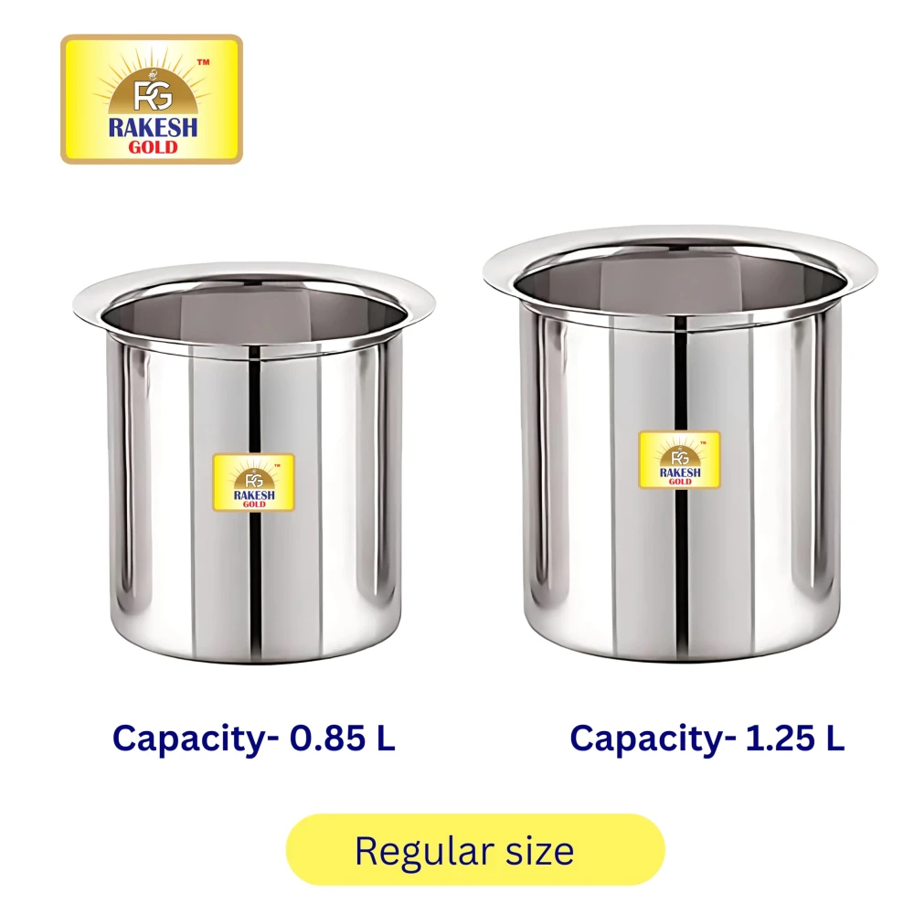 Rakesh Gold Stainless Steel Ganj/Milk Boiler/Milk Pot/Long Tapeli Set (0.9L & 1.25L) | Heavy-Duty Steel, Rust-Free, Ideal for Boiling Milk & Cooking (2 Pcs Set, Regular)
