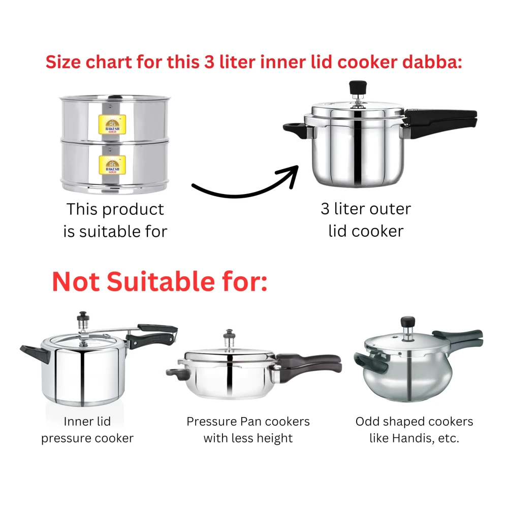 Rakesh Gold Stainless Steel Cooker Container/Cooker Separator | Stackable, Food Grade, Rust-Free, Easy to Clean (cooker separator, Suitable for 3 litre Outer lid Cooker)