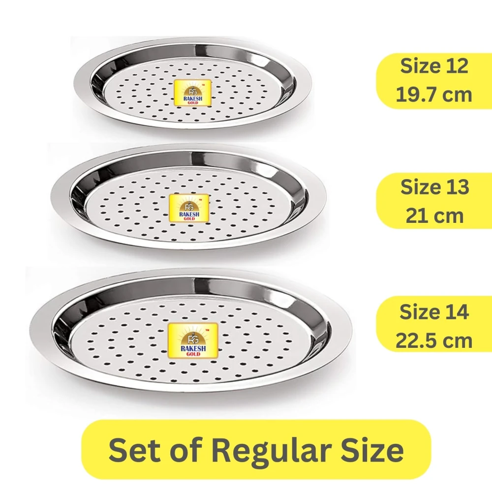 Rakesh Gold Stainless Steel Heavy Gauge Lids for Utensils | Steel lid with hole for tope, pans, tapeli, multiuse- Dishwasher safe and BPA free (3, (3pcs) Hole lids, REGULAR)