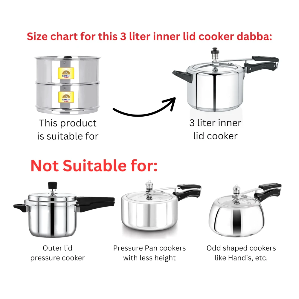 Rakesh Gold Stainless Steel Cooker Container/Cooker Separator | Stainless Steel, Stackable, Food Grade, Rust-Free, Easy to Clean (1, cooker separator, Suitable for 3 litre Inner lid Cooker)