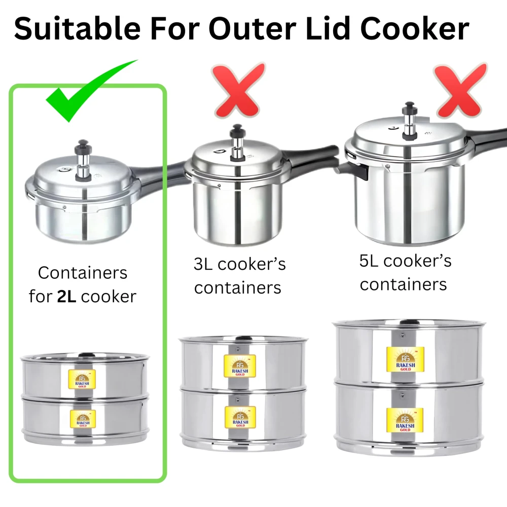 Rakesh Gold Stainless Steel Cooker Container/Cooker Separator | Stainless Steel, Stackable, Food Grade, Rust-Free, Easy to Clean (cooker separator, Suitable for 2 Liter Outer lid Cooker)