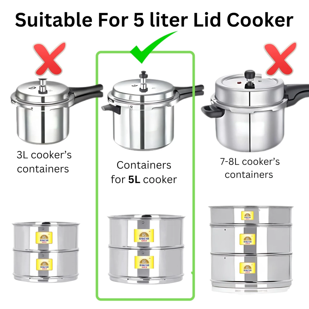 Rakesh Gold Stainless Steel Cooker Container/Cooker Separator suitable for 5 liter cookers | Stackable, Food Grade, Rust-Free, Easy to Clean (cooker separator, Suitable for 5 litre Cooker)