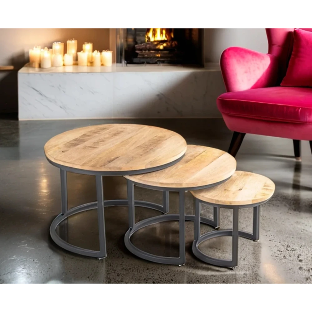 Orchid Homez Set of 3 Nesting Wooden Coffee Tables Living Room