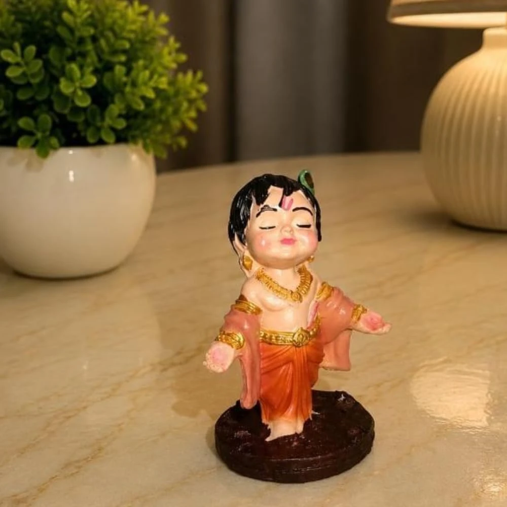 Cute Bal Krishna Idol | Resin Baby Krishna Murti for Home Temple, Mandir & Pooja Room | Little Krishna Statue for Table, Shelf, Office & Home Decor | Hindu God Idol for Puja, Gifting