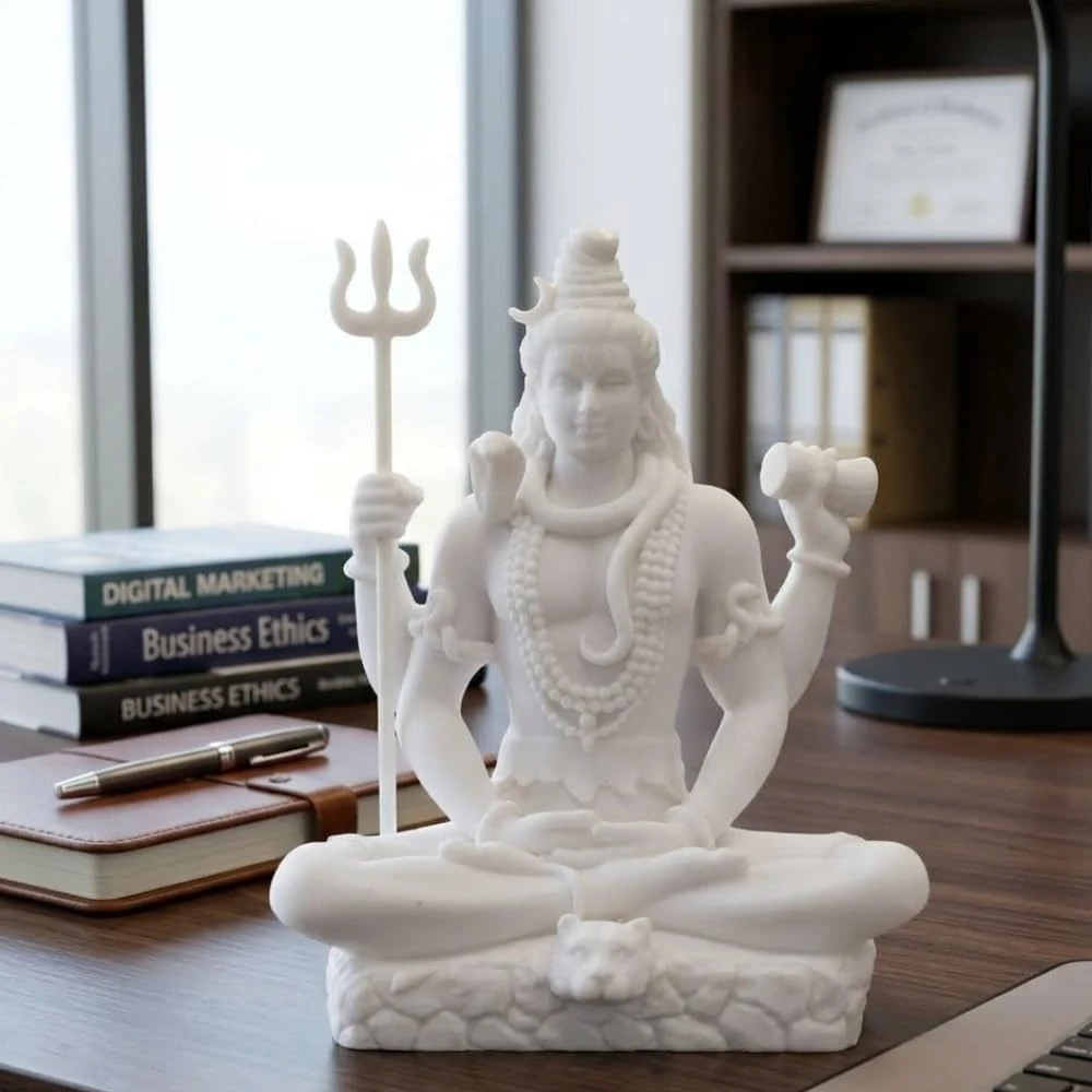Shivji Idol for Car Dashboard, Home Temple & Office Desk | Compact Resin Lord Shiva Mahadev Murti for Puja Room, Table Decor, Car Dashboard & Spiritual Gift (Meditating Idol with Trishul & Damru)