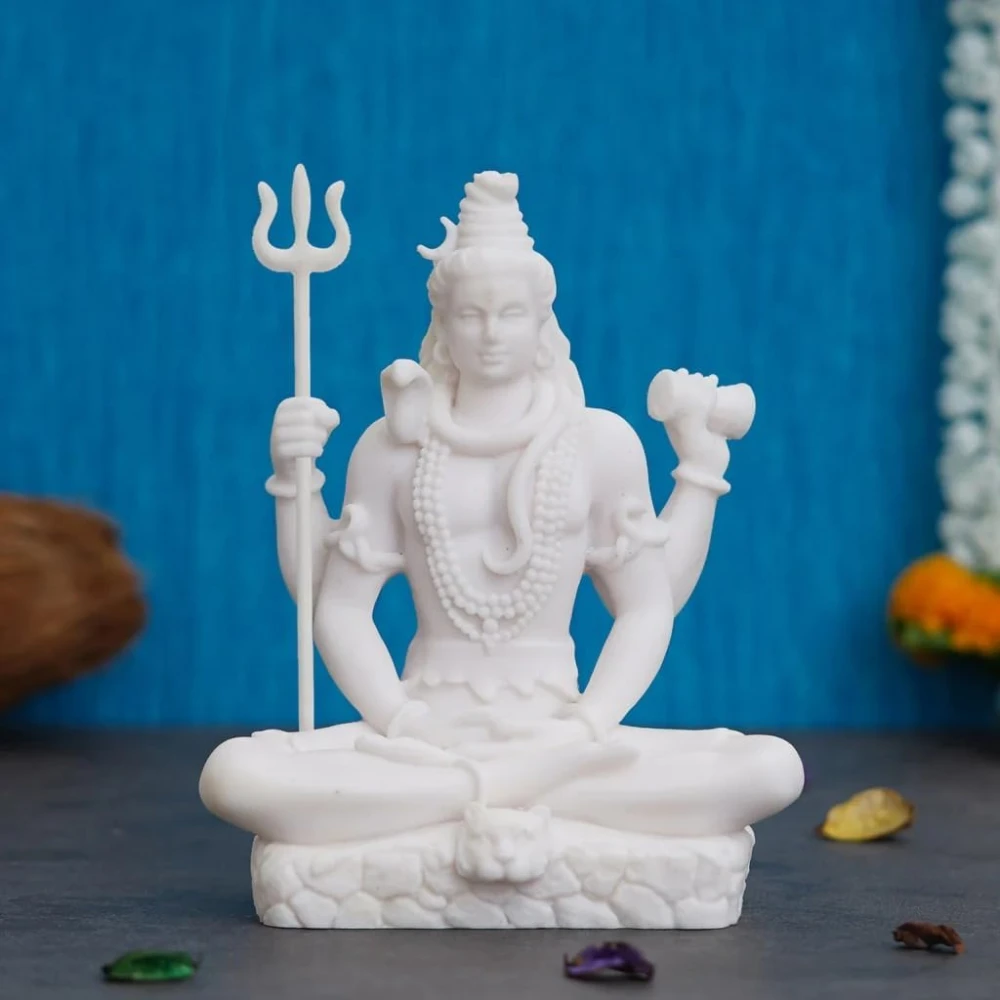 Shivji Idol for Car Dashboard, Home Temple & Office Desk | Compact Resin Lord Shiva Mahadev Murti for Puja Room, Table Decor, Car Dashboard & Spiritual Gift (Meditating Idol with Trishul & Damru)