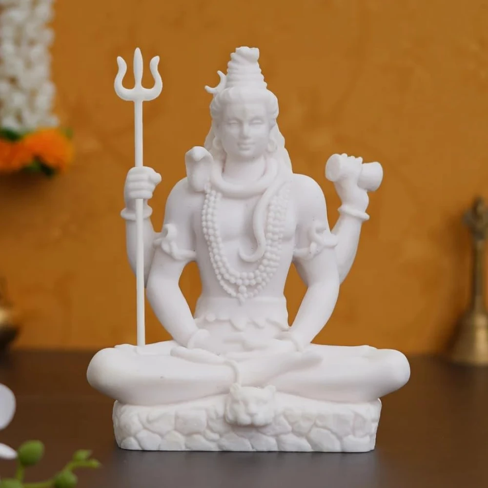 Shivji Idol for Car Dashboard, Home Temple & Office Desk | Compact Resin Lord Shiva Mahadev Murti for Puja Room, Table Decor, Car Dashboard & Spiritual Gift (Meditating Idol with Trishul & Damru)