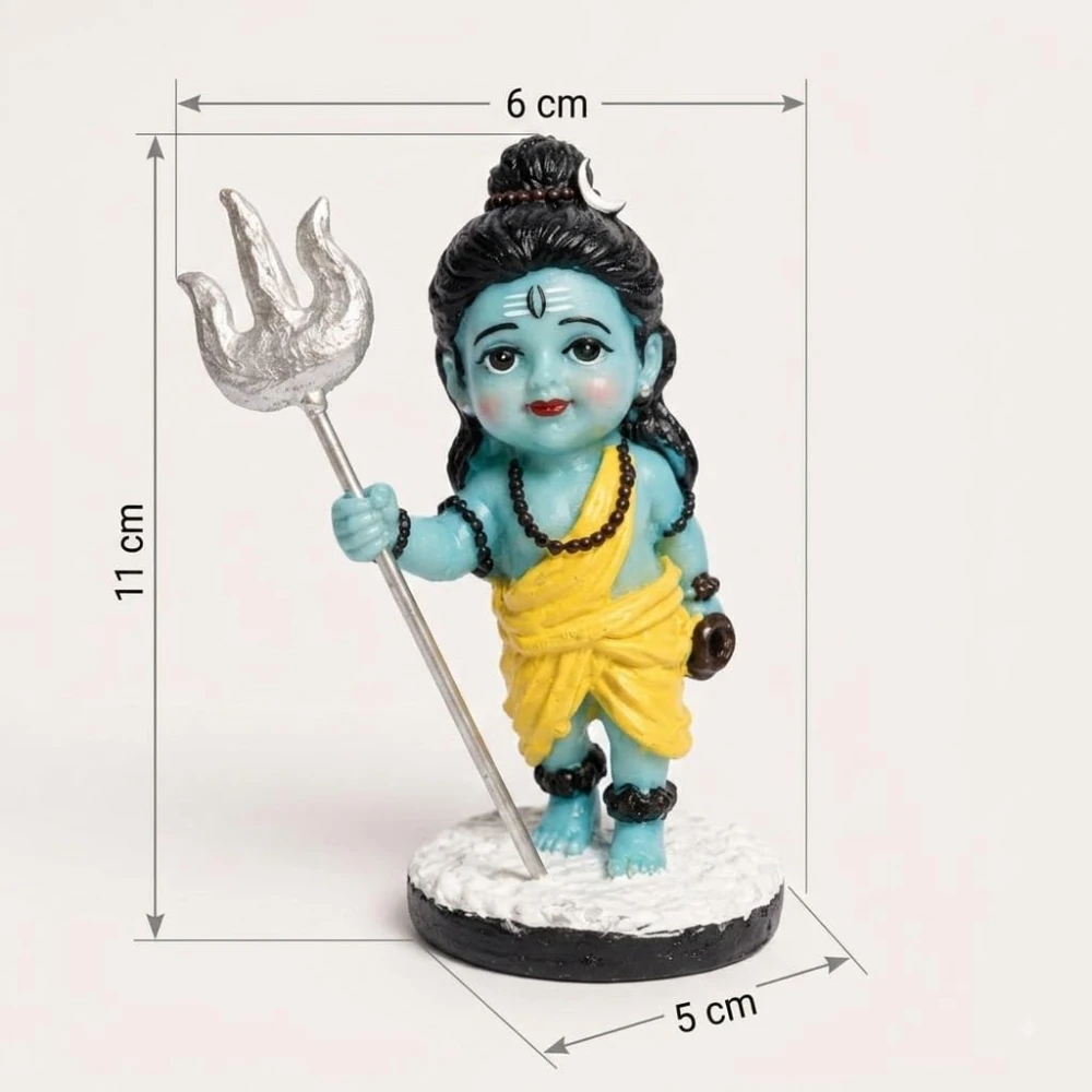 Shivji Idol for Car Dashboard, Home Temple & Office Desk | Compact Resin Lord Shiva Mahadev Murti for Puja Room, Table Decor, Car Dashboard & Spiritual Gift (Baby Mahadev with Trishul Idol)