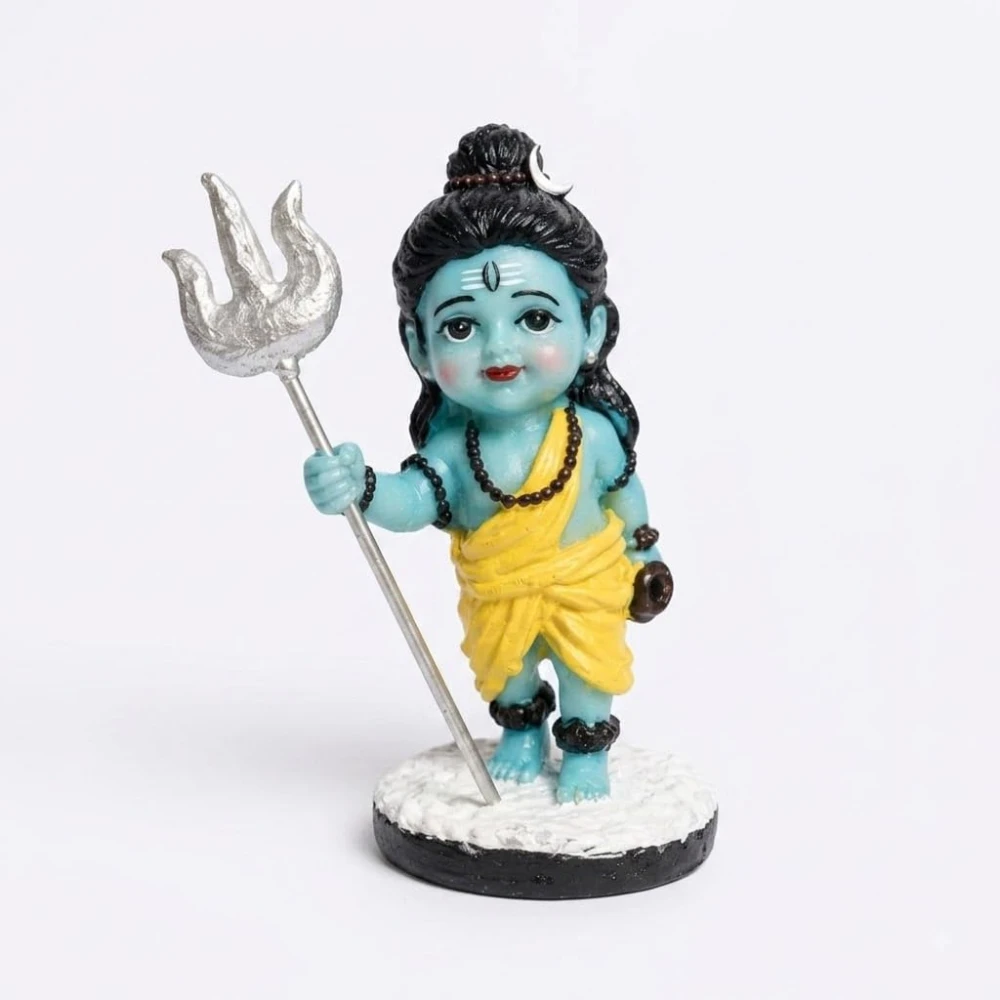 Shivji Idol for Car Dashboard, Home Temple & Office Desk | Compact Resin Lord Shiva Mahadev Murti for Puja Room, Table Decor, Car Dashboard & Spiritual Gift (Baby Mahadev with Trishul Idol)