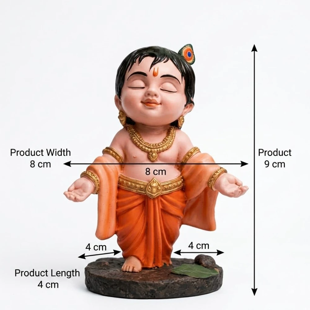 Cute Bal Krishna Idol | Resin Baby Krishna Murti for Home Temple, Mandir & Pooja Room | Little Krishna Statue for Table, Shelf, Office & Home Decor | Hindu God Idol for Puja, Gifting
