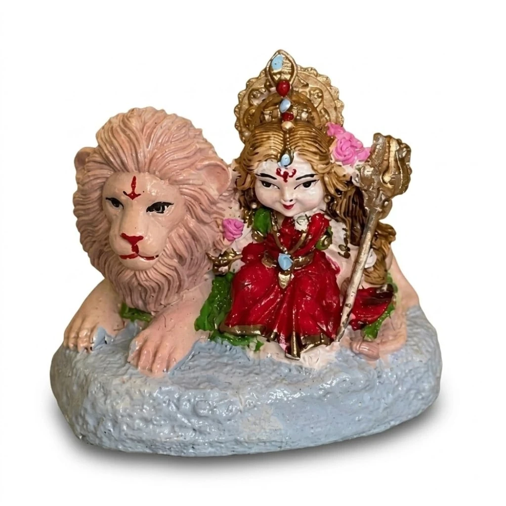 Maa Durga Idol with Lion | Sherawali MATA Murti for Home Temple, Pooja Room, Mandir & Office Decor | Hindu Goddess Durga Statue Religious Showpiece & Spiritual Gift