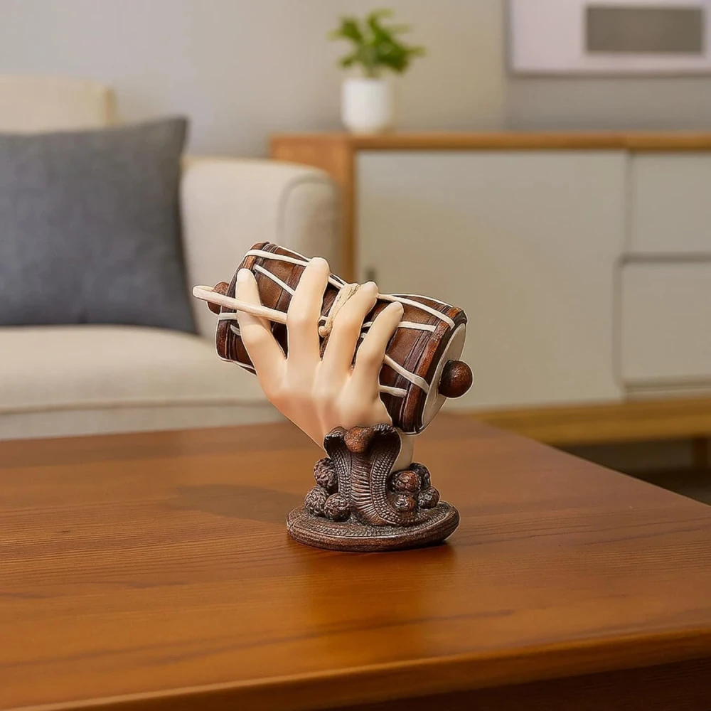 Shivji Idol for Car Dashboard, Home Temple & Office Desk | Compact Resin Lord Shiva Mahadev Murti for Puja Room, Table Decor, Car Dashboard & Spiritual Gift (Brown Damru)