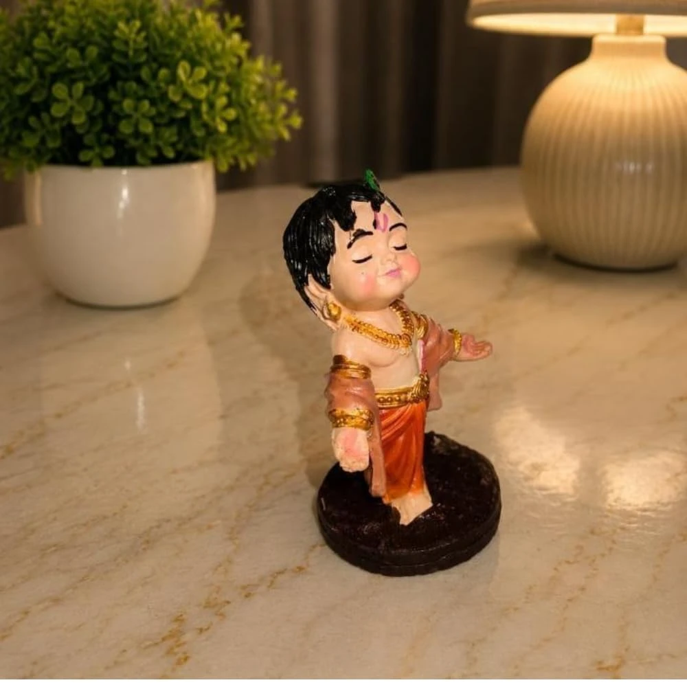 Cute Bal Krishna Idol | Resin Baby Krishna Murti for Home Temple, Mandir & Pooja Room | Little Krishna Statue for Table, Shelf, Office & Home Decor | Hindu God Idol for Puja, Gifting