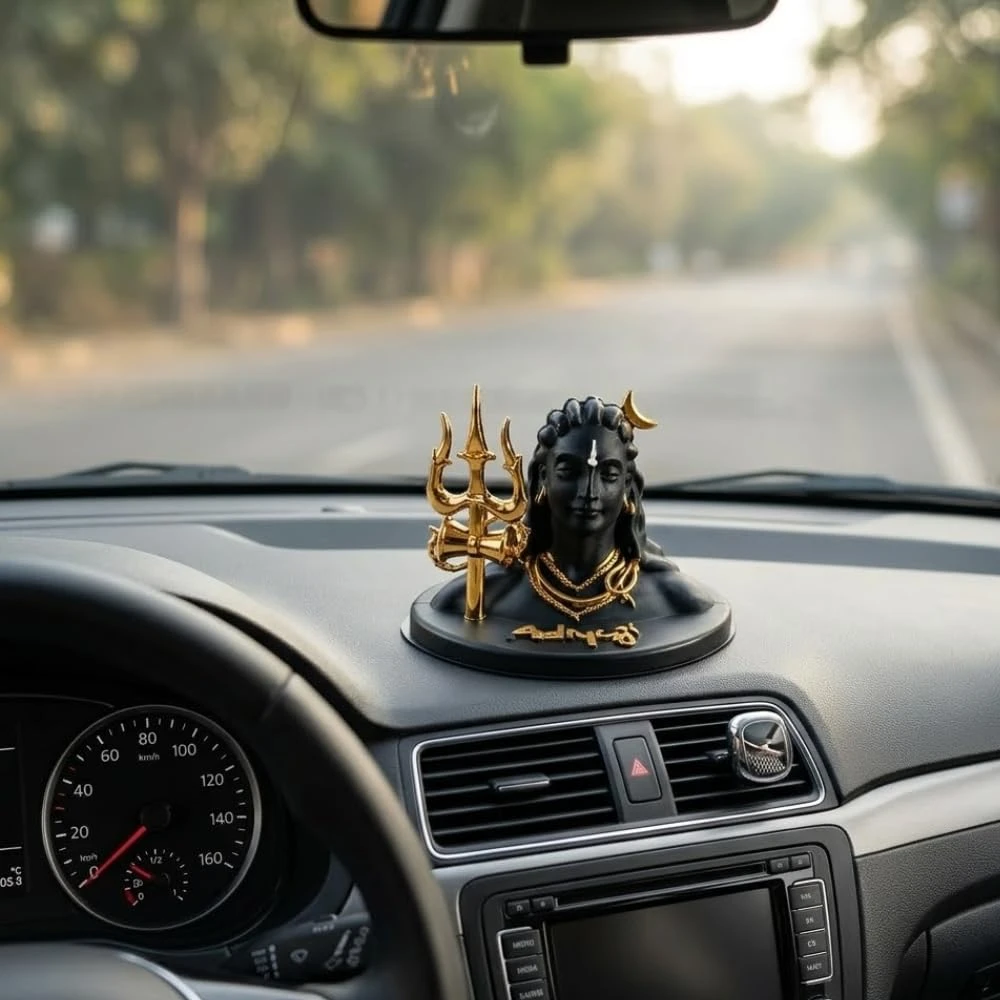 Shivji Idol for Car Dashboard, Home Temple & Office Desk | Compact Resin Lord Shiva Mahadev Murti for Puja Room, Table Decor, Car Dashboard & Spiritual Gift (Adiyogi Shiva)