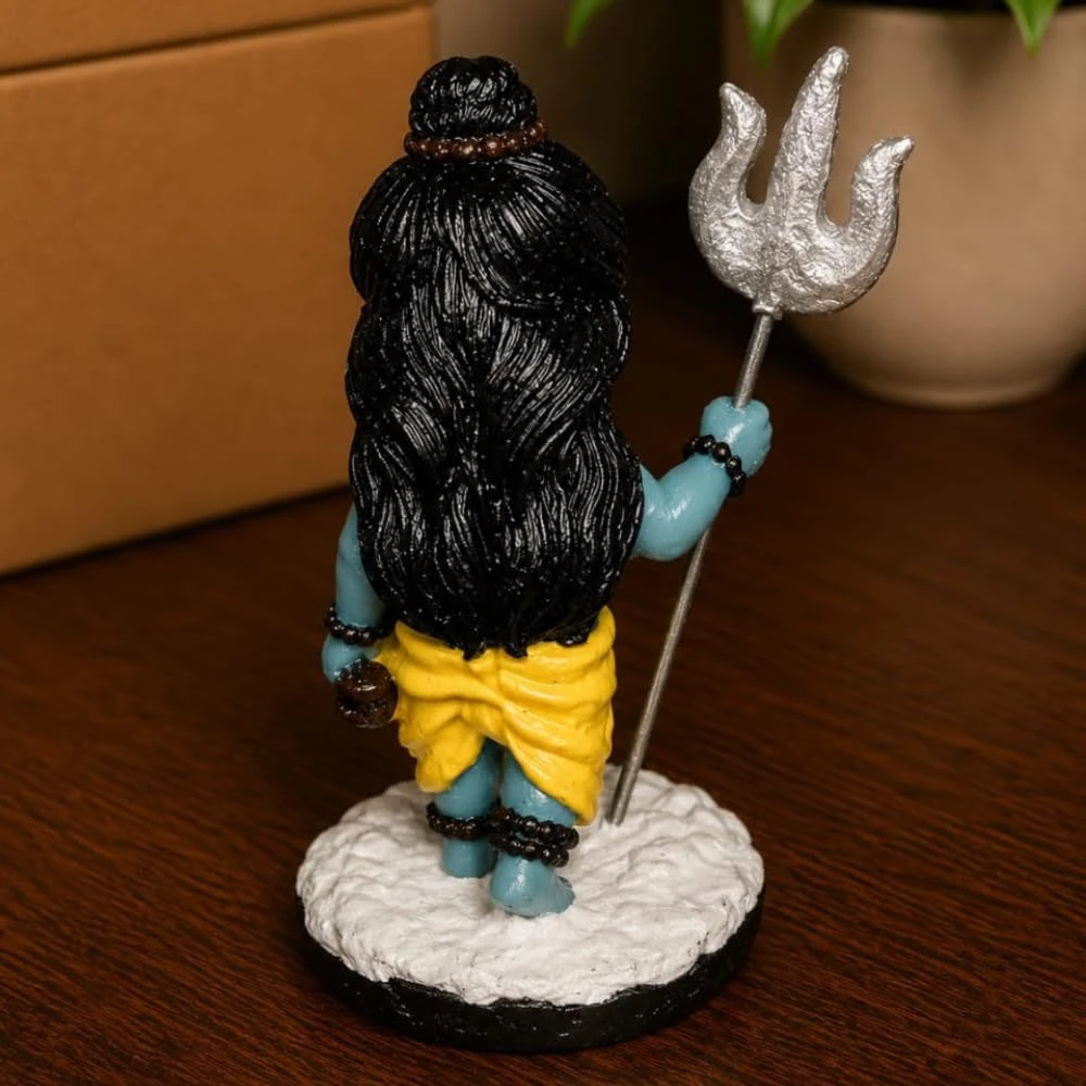 Shivji Idol for Car Dashboard, Home Temple & Office Desk | Compact Resin Lord Shiva Mahadev Murti for Puja Room, Table Decor, Car Dashboard & Spiritual Gift (Baby Mahadev with Trishul Idol)