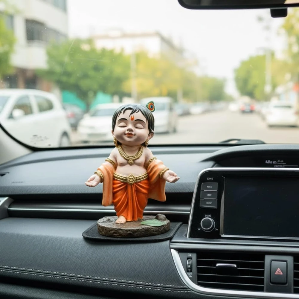 Cute Bal Krishna Idol | Resin Baby Krishna Murti for Home Temple, Mandir & Pooja Room | Little Krishna Statue for Table, Shelf, Office & Home Decor | Hindu God Idol for Puja, Gifting