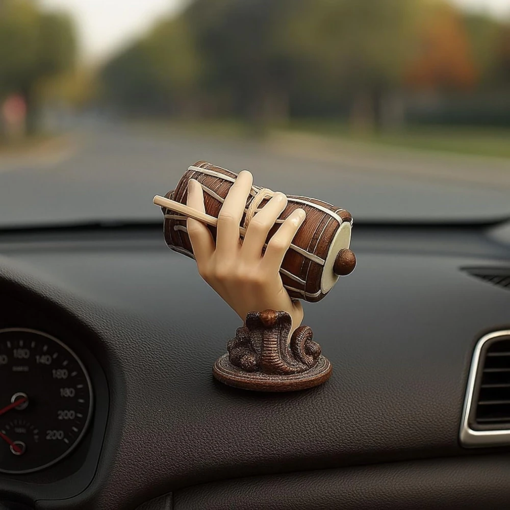Shivji Idol for Car Dashboard, Home Temple & Office Desk | Compact Resin Lord Shiva Mahadev Murti for Puja Room, Table Decor, Car Dashboard & Spiritual Gift (Brown Damru)