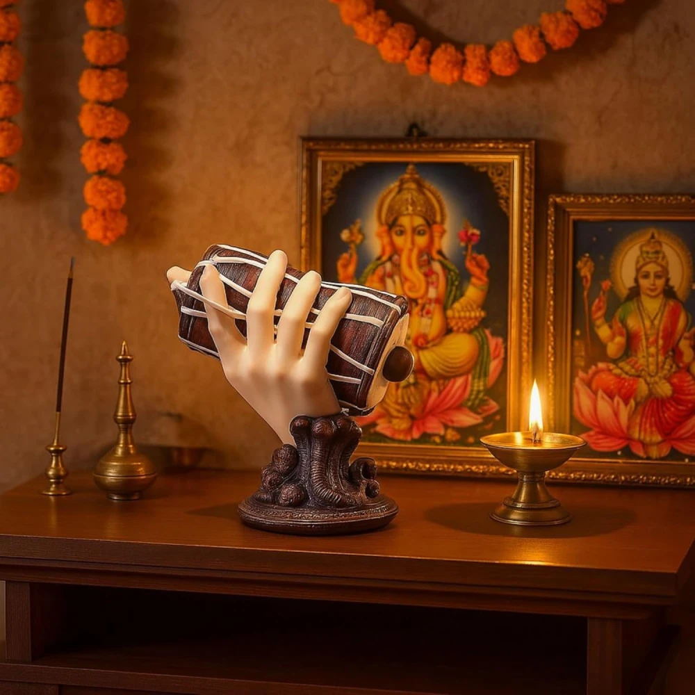 Shivji Idol for Car Dashboard, Home Temple & Office Desk | Compact Resin Lord Shiva Mahadev Murti for Puja Room, Table Decor, Car Dashboard & Spiritual Gift (Brown Damru)