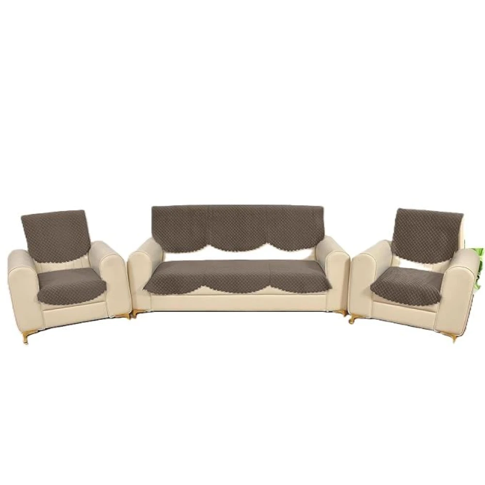 RADECOR ATICUE Solid Color Quilted Sofa Cover Set, Mouse, 5 Seater
