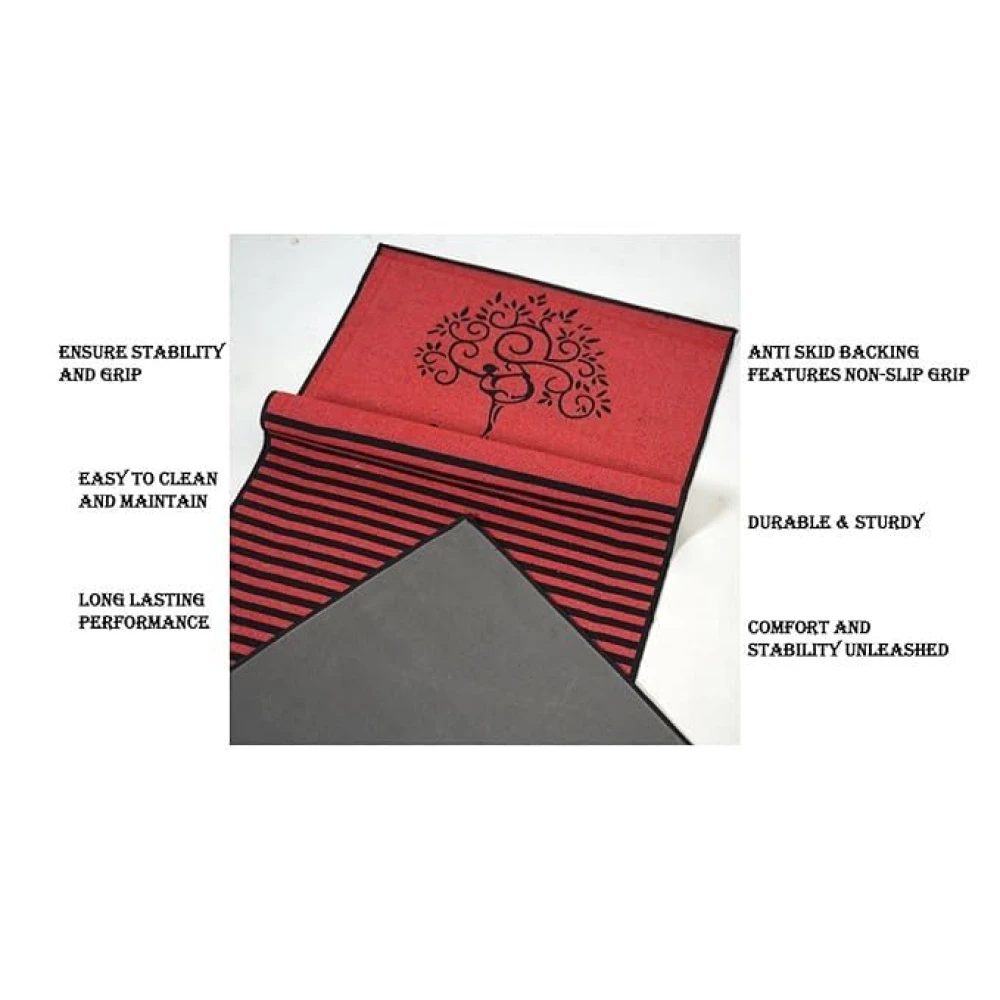 RADECOR 6mm Tree Yoga Mat With Anti Skid Backing For Women and Men (183cmx61cm) Red