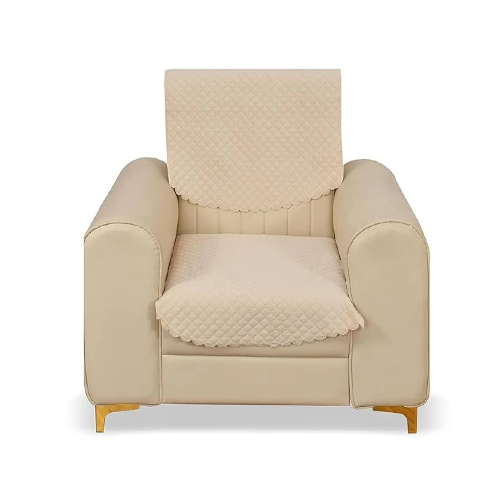 RADECOR ATICUE Solid Color Quilted Sofa Cover, Beige, 1 Seater