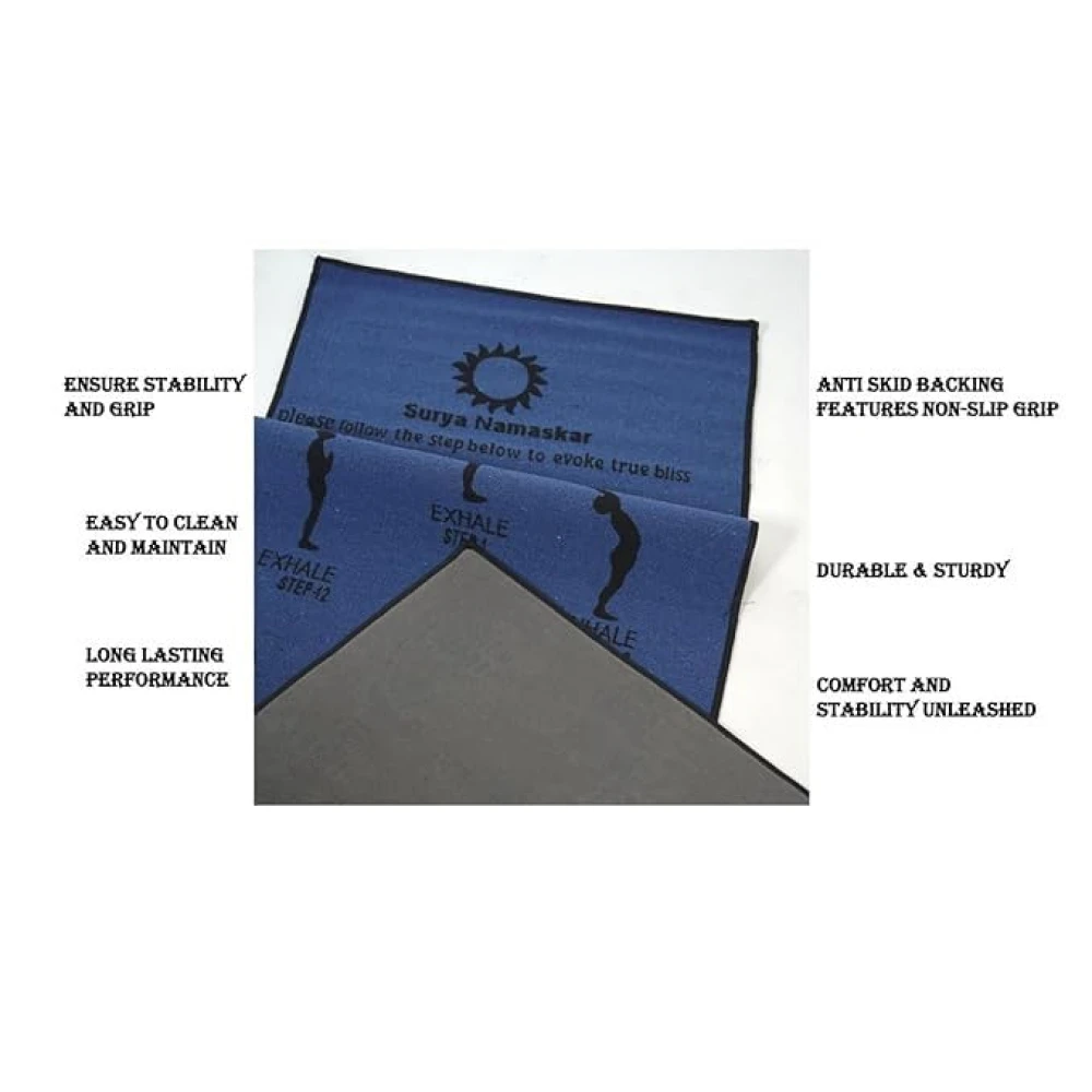 RADECOR 6mm Surya namaskar Yoga Mat With Anti Skid Backing For Women and Men (183cmx61cm) Blue