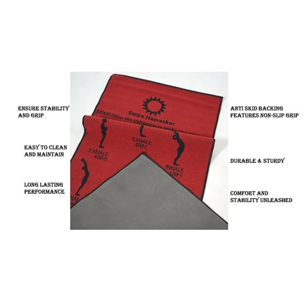 RADECOR 6mm Surya namaskar Yoga Mat With Anti Skid Backing For Women and Men (183cmx61cm) Red